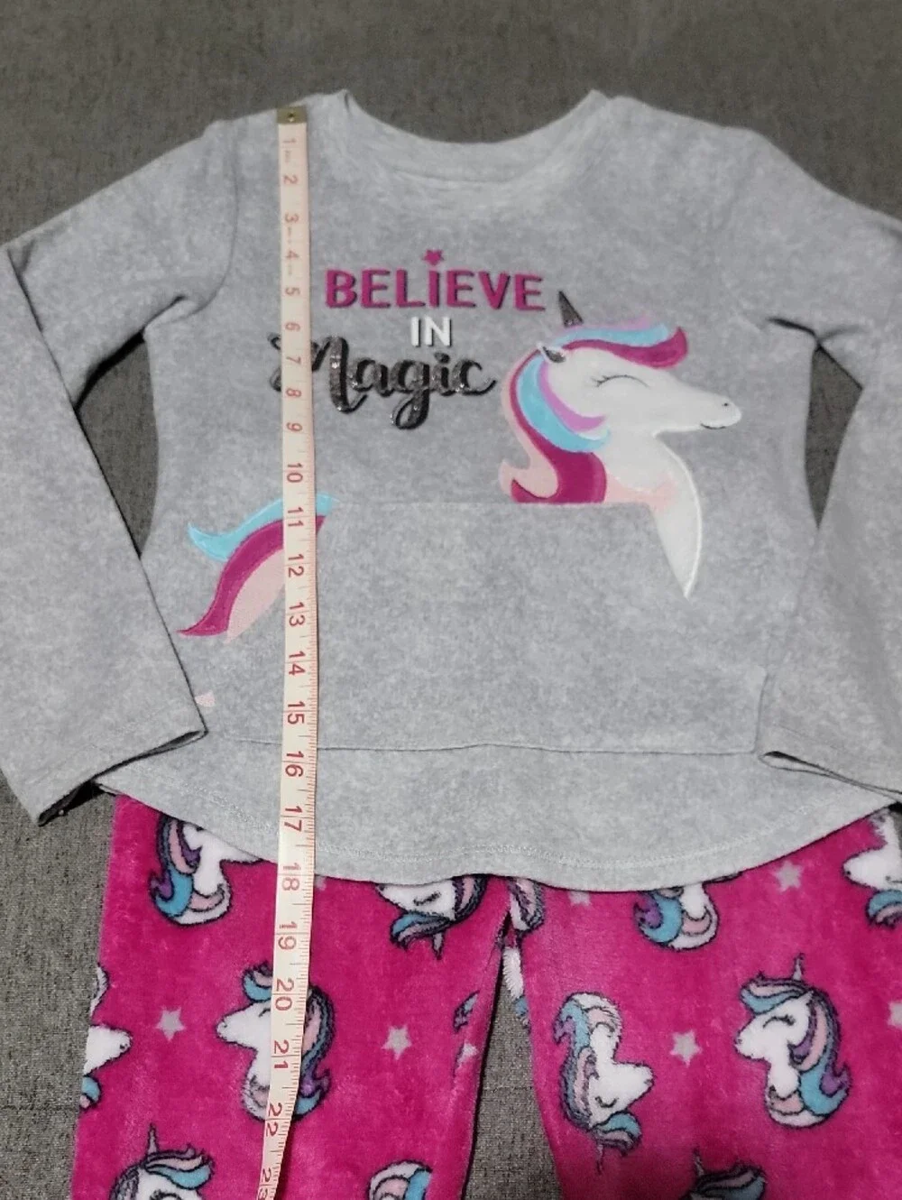 wonder nation Gray Top & Pink Unicorn Print Kids Pajama Set S(6-6X)